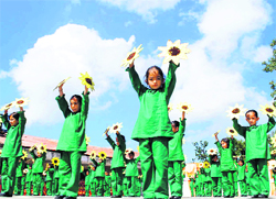 Children present an item during a cultural function at Loreto Convent School in Shimla on Friday