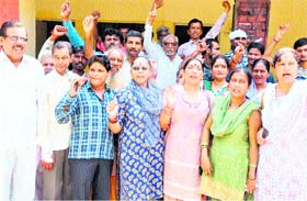 Congress and Uttarakhand Kranti Manch activists stage a protest at the City Magistrates office in Haridwar on Saturday