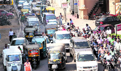 Traffic comes to a standstill near the busy BMC Chowk just as Chief Ministers convoy was about to pass through on Saturday
