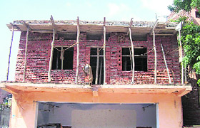 A view of a room being buit in the Ramlila Ground at Nalagarh. 