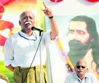 RSS chief Mohan Bhagwat addressing Sangh activists in Jammu on Sunday.