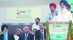 CM Parkash Singh Badal addresses the gathering at the inaugural ceremony of the Max Super Speciality Hospital in Bathinda