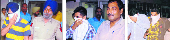 The four accused in the Tao attack case being taken for a medical examination at the GMSH, Sector 16, Chandigarh, on Monday. 
