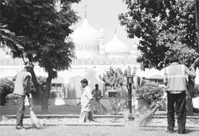 Shri Mata Mansa Devi temple being spruced up ahead of Navratra Fair. 