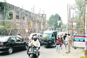 Barricades put up on the Haridwar road in Dehradun on Monday in view of the state Assembly session