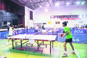 A match under way in All-India Inter-school IPSC Table Tennis Championship for Boys in Dehradun on Monday