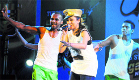 Pop singer Hard Kaur performs at a function in Ambala. 
