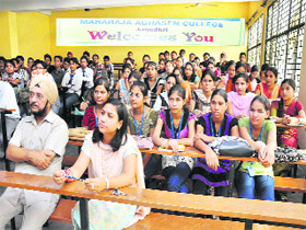 Students of Maharaja Agrasen College participate in a programme on personality development in Yamunanagar.
