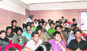 Students attend the valedictory function of the technical fest at the National Institute of Technology in Kurukshetra.