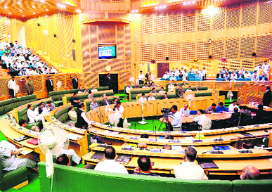 Legislators at the opening session of the Legislative Assembly in Srinagar on Monday.