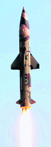 Indias surface-to-surface missile Prithvi-II being test-fired from Indian Army's Integrated Test Range (ITR) in Chandipur, Orissa on Monday.  PTI