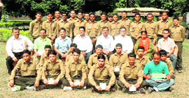 Nature guides after the completion of their training by the Eco-Tourism Department on the occasion of World Tourism Day in Dehradun on Tuesday.