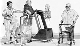 Patients doing pulmonary rehabilitation exercises