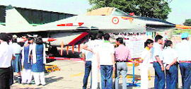 Aircraft on display during a function organised as part of the celebrations of the 79th Air Force Day at Adampur.