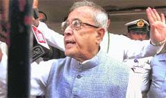 Union Finance Minister Pranab Mukherjee interacts with mediapersons at his residence in Kolkata