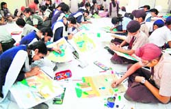 Schoolchildren participate in painting competition organised by District Child Welfare Council Amritsar.