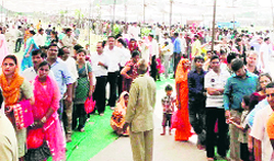 A long queue of devotees on the first day of the Navratras at Mansa Devi Temple in Panchkula on Wednesday