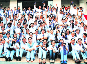 Daviet students who bagged placements with various companies in Jalandhar on Wednesday