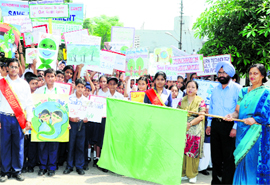 Students of KV No 1 take out a rally for saving environment in Jalandhar Cantonment