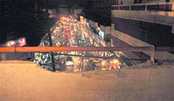A file photo of the damaged boundary wall of the elevated road following an accident in Ludhiana.
