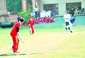 A match under way in the Rohitash Singh Memorial Inter-school Boys Cricket Tournament in Dehradun on Thursday