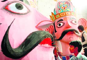 Effigies being prepared ahead of Dasehra in Mohali on Friday. 