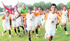 Players of the Sambalpur Football Academy in a jubilant mood after winning the ninth edition of the Administrators cup at the football stadium in Sector 17, Chandigarh.