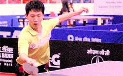 Lee Chun Lin of Taipei in the under-junior boys match in the ONGC Indian Junior and Cadet Open-ITTF Premium Junior Circuit-2011 in Dehradun on Friday.