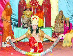 Artistes stage the epic Ramayana during a show of Ramlila in Amritsar