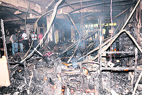 Cabins on the top floor of a building which was gutted in Sector 8, Chandigarh, on Friday night.
