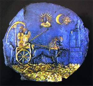 Ceremonial plaque depicting goddess Cybele on a chariot. Ai Khanoum, Afghanistan. 3rd century BC