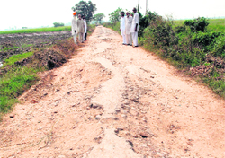 The damaged Bhago Majra Shoana link road in Mohali