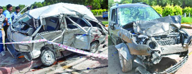The Skoda and the Maruti van after the collision at Rajpath in New Delhi. 