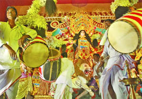 The Aram Bagh Durga Puja Samiti organises puja of goddess Durga on Sunday evening in New Delhi.