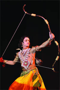 An artiste of the Shriram Bhartiya Kala Kendra enacts a scene in the Ramlila in New Delhi. 