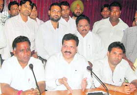 Raj Kumar Verka, Vice-Chairman of the SC-ST Commission, addresses the media in Jalandhar on Sunday
