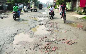 A road in Partap Bagh area in a bad state