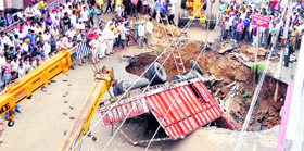 A scene of the fatal accident following a cave-in in Ludhiana on August 13. file photo
