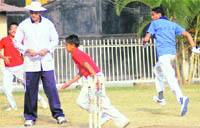 Players in action in a match in the 4th Rohitash Singh Memorial Inter-school Boys Cricket Tournament in Dehradun 