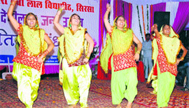 Girls perform during a cultural event organised in the JCD Vidyapeeth in Sirsa.