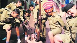 Artistes perform the play on martyr Bhagat Singh.