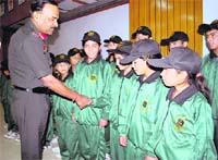 Schoolchildren from Kargil and Batalik in J&K interact with Lt-Gen AK Choudhary, GoC of the Star Corps, at Yol Cantt in Dharamsala on Monday.