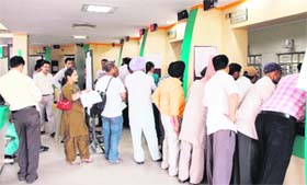 A view of the Suvidha Centre, which reopened after a week due to strike by its employees, Jalandahr on Monday