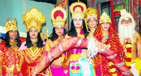 Artistes take part in Ramlila in Jammu in Monday.
