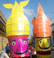 Effigies of Ravan and his clan that would be set on fire on Dusshera at Pratap Nagar. 