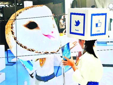 Intel Corporation's booth at Asia's largest electronics trade show CEATEC (Cutting-Edge IT & Electronics Comprehensive Exhibition) in Chiba City, suburban Tokyo. Some 600 firms unveiled their innovations at the high-tech fair that is expected to draw 200,000 visitors during its five-day run.