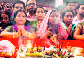 Devotees offer prayers on Mahaashtami as a part of the ongoing Durga Puja celebrations organised by the Kali Bari. The celebrations commenced on October 2 and would conclude on October 6, a press note said here.