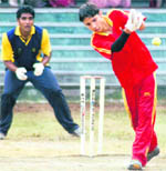 A player in action in the Rohitash Singh Memorial Inter-school Boys Super 8s Cricket Tournament in Dehradun