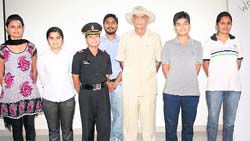 The successful candidates (from left to right), Shweta, Lalita, Neeti, Gaurav, Deepali and Manisha with Youth Centre of Skill Development project director Lt-Col DS Deswal (retd) in the centre