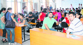 Students while away their time in a classroom on GND varsity campus on Wednesday